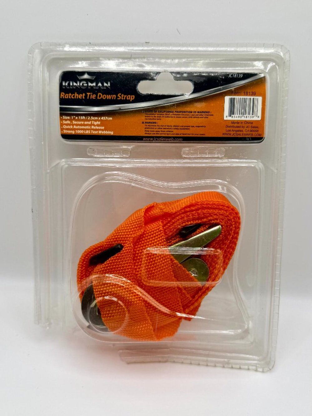 2 Kingman Ratchet Tie Down Strap - 1” x 15 Feet / 2.5cm x 457cm - 1 new - 1 open